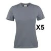 Tee Shirt Manches Courtes Femme Gris Heavy RSX Lot De 5