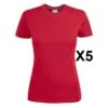 Tee Shirt Manches Courtes Femme Rouge Heavy RSX Lot De 5